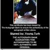 Turk certificate of authenticity from the autograph bank