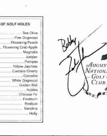Zach Johnson authentic signed Masters Score card