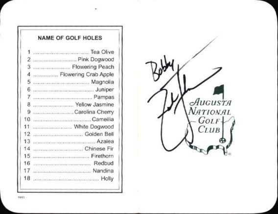 Zach Johnson authentic signed Masters Score card