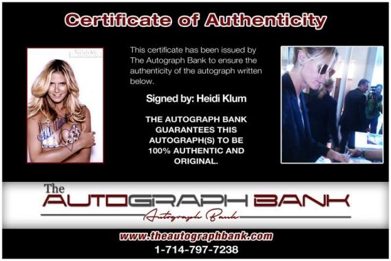 Heidi Klum certificate of authenticity from the autograph bank