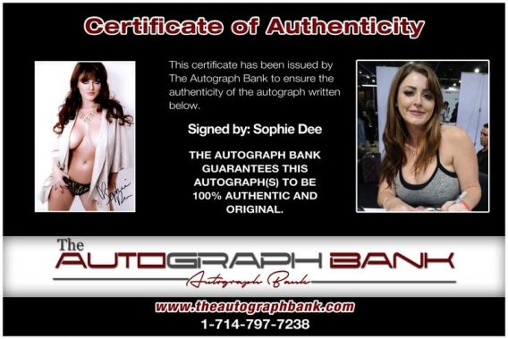 Sophie Dee certificate of authenticity from the autograph bank