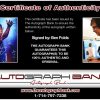 Ben Folds certificate of authenticity from the autograph bank