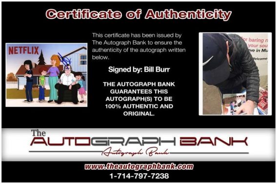 Bill Burr certificate of authenticity from the autograph bank