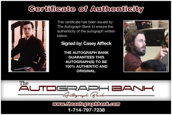 Casey Affleck certificate of authenticity from the autograph bank