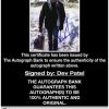 Dev Patel certificate of authenticity from the autograph bank