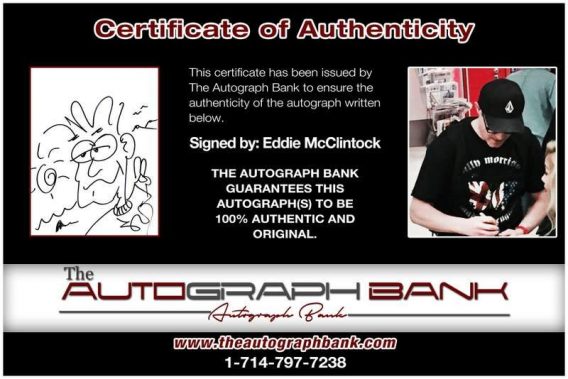 Eddie Mcclintock certificate of authenticity from the autograph bank