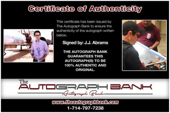 J.J. Abrams certificate of authenticity from the autograph bank