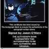 Jason O'mara certificate of authenticity from the autograph bank