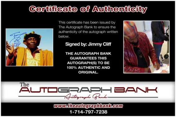 Jimmy Cliff certificate of authenticity from the autograph bank