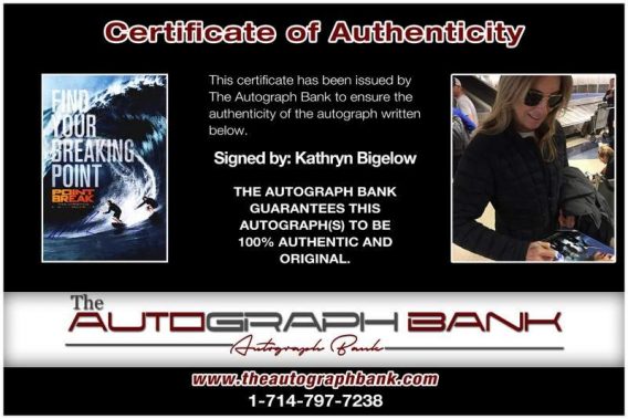 Kathryn Bigelow certificate of authenticity from the autograph bank