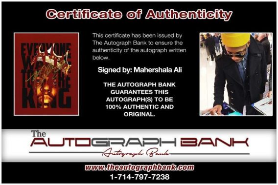 Mahershala Ali certificate of authenticity from the autograph bank