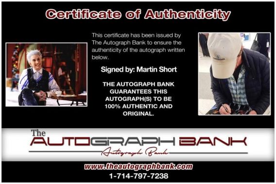 Martin Short certificate of authenticity from the autograph bank