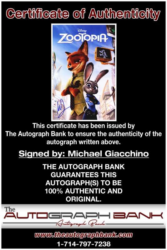 Michael Giacchino certificate of authenticity from the autograph bank