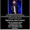 Nick Fradiani certificate of authenticity from the autograph bank