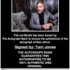 Tom Jones certificate of authenticity from the autograph bank