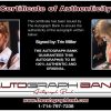 Trin Miller certificate of authenticity from the autograph bank
