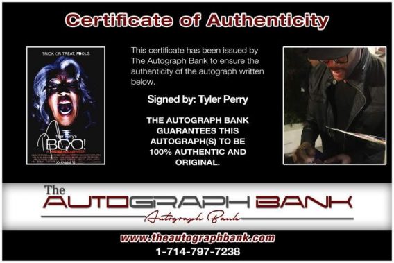 Tyler Perry certificate of authenticity from the autograph bank