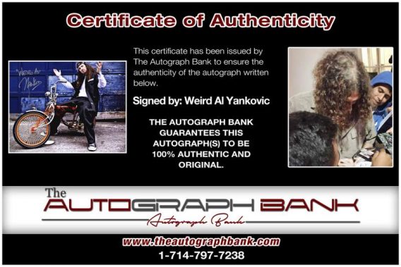 Weird Al certificate of authenticity from the autograph bank