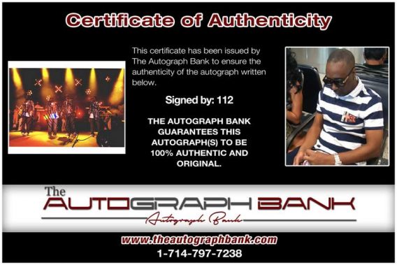 112 certificate of authenticity from the autograph bank