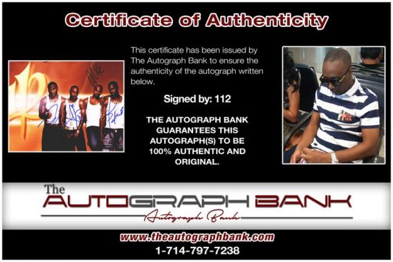 112 certificate of authenticity from the autograph bank