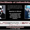 A.J. Mclean certificate of authenticity from the autograph bank