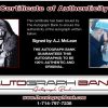 A.J. Mclean certificate of authenticity from the autograph bank