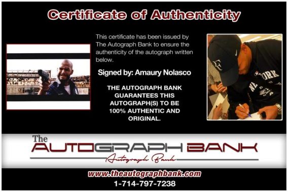 Amaury Nolasco certificate of authenticity from the autograph bank