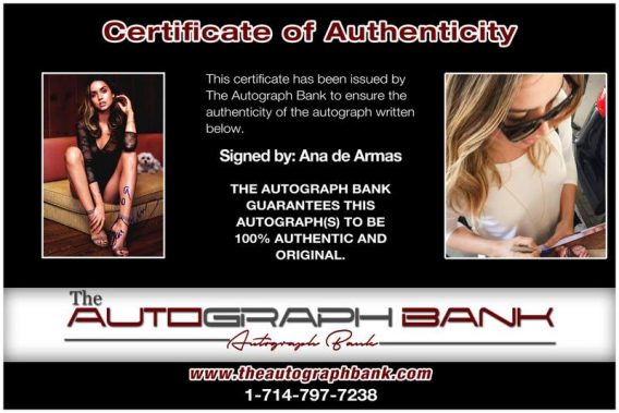 Ana De Armas certificate of authenticity from the autograph bank