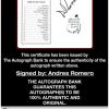 Andres Romero certificate of authenticity from the autograph bank