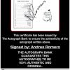 Andres Romero certificate of authenticity from the autograph bank