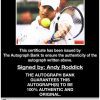 Andy Roddick certificate of authenticity from the autograph bank