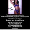 Anna Morna certificate of authenticity from the autograph bank