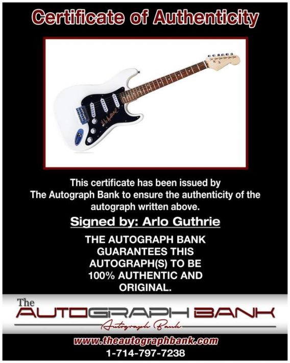 Arlo Guthrie certificate of authenticity from the autograph bank