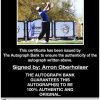 Arron Oberholser certificate of authenticity from the autograph bank