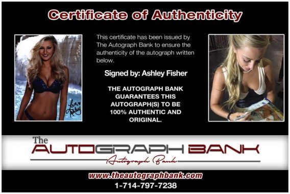 Ashley Fisher certificate of authenticity from the autograph bank