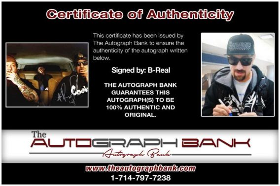 B-Real certificate of authenticity from the autograph bank