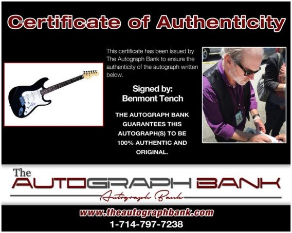 Benmont Tench certificate of authenticity from the autograph bank