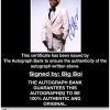 Big Boi certificate of authenticity from the autograph bank