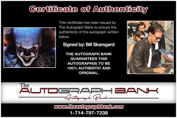 Bill Skarsgard certificate of authenticity from the autograph bank