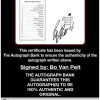 Bo Van Pelt certificate of authenticity from the autograph bank