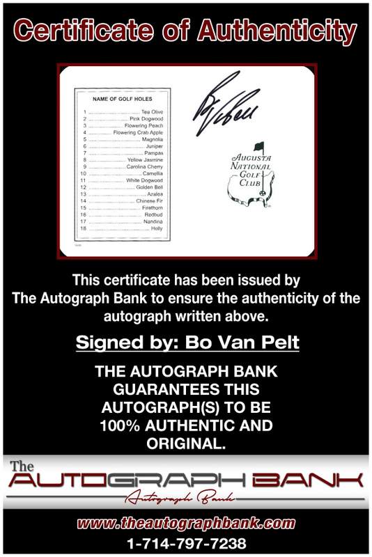 Bo Van Pelt certificate of authenticity from the autograph bank