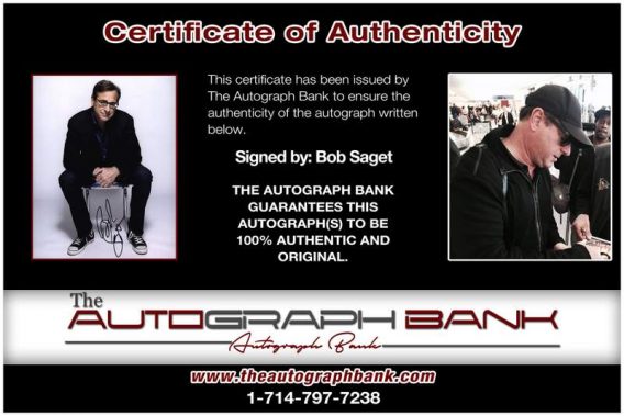 Bob Saget certificate of authenticity from the autograph bank