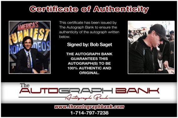Bob Saget certificate of authenticity from the autograph bank