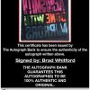 Brad Whitford certificate of authenticity from the autograph bank