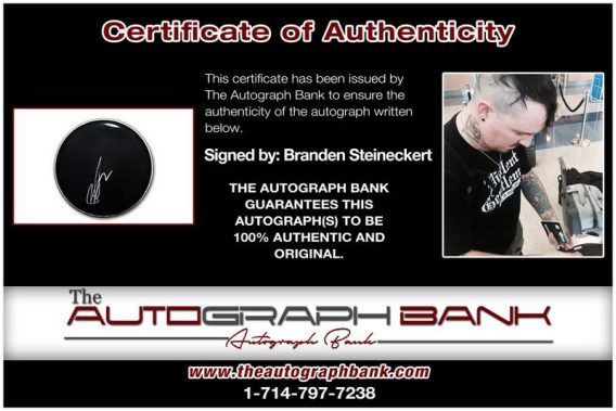 Branden Steineckert certificate of authenticity from the autograph bank