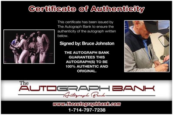 Bruce Johnston certificate of authenticity from the autograph bank