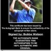 Bubba Watson certificate of authenticity from the autograph bank