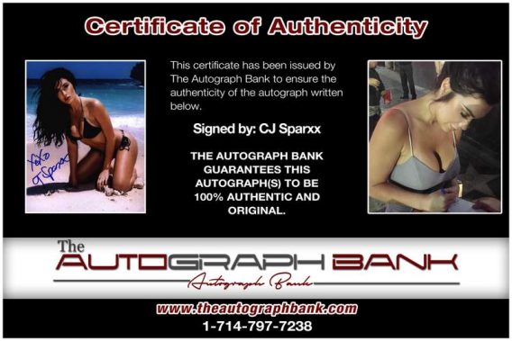 Cj Sparxx certificate of authenticity from the autograph bank