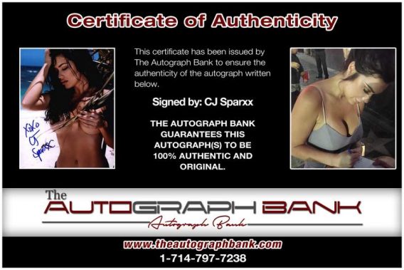 Cj Sparxx certificate of authenticity from the autograph bank