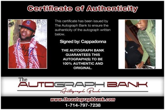 Cappadonna certificate of authenticity from the autograph bank
